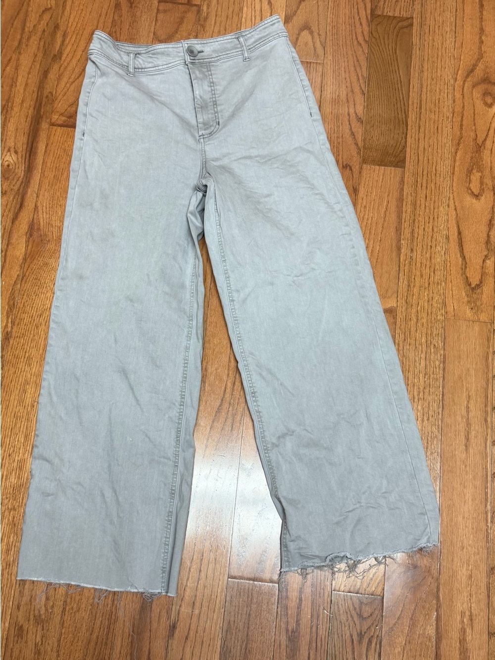 OAT New York Light Gray High Waist Wide Leg Raw Hem Pants Size 8/29